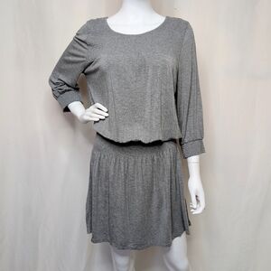 Heathered Gray Half Sleeve Smocked Peasant Mini Dress